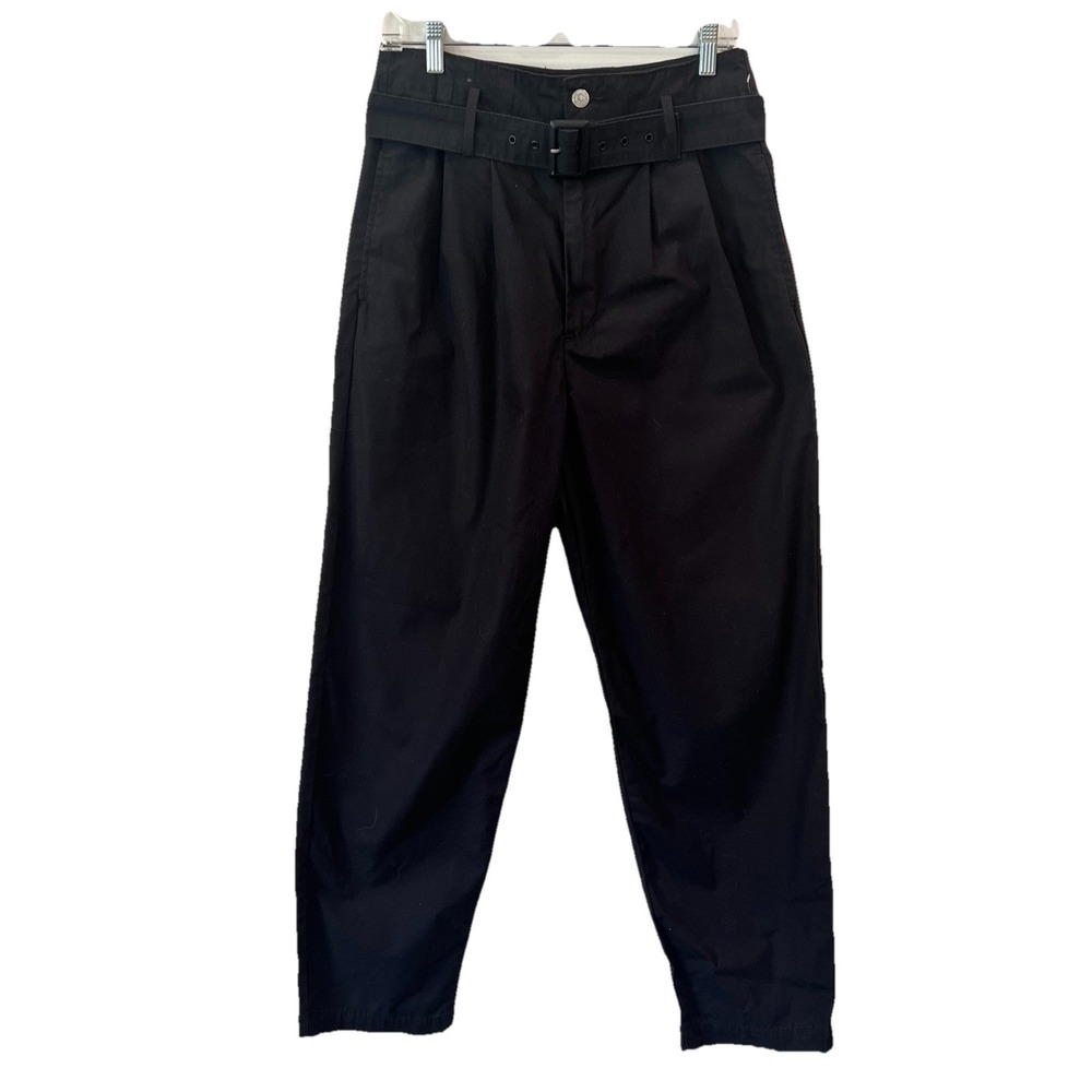 Levi's Premium Women's High Rise‎ Loose Taper Black Belted Pants Size 29 Cotton